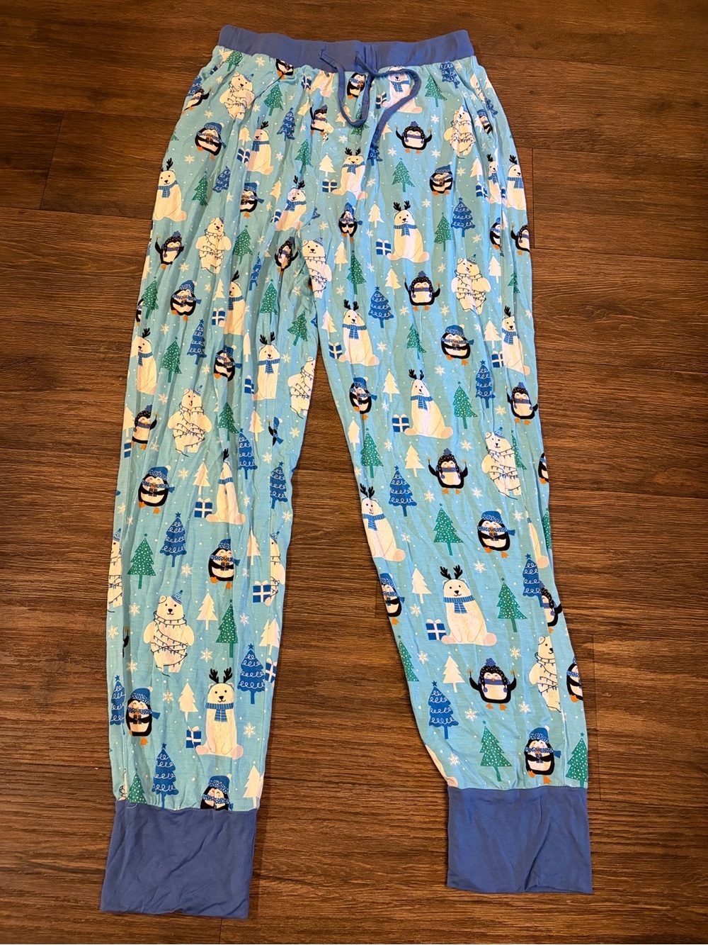 Bums & Roses Women’s Bamboo Penguins & Polar Bear Blue Jogger PJ Pants Size L - Picture 2 of 7